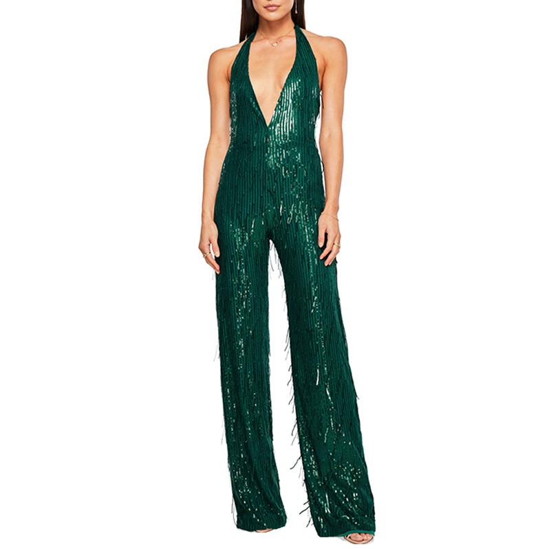 Deep V-neck Tassel Jumpsuit
