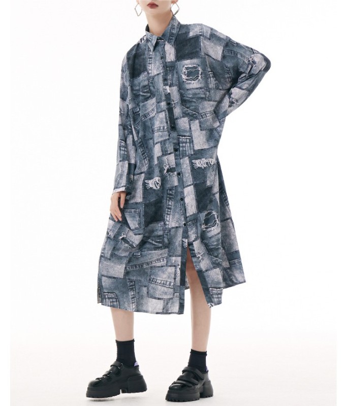 Vintage Tie Dyed Split Shirt Dress