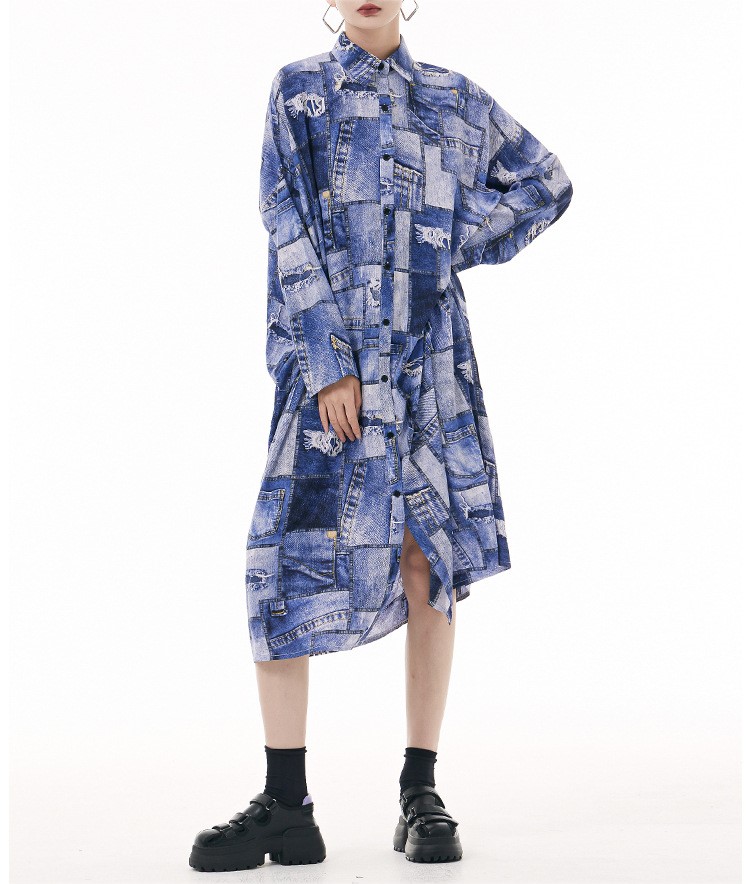 Vintage Tie Dyed Split Shirt Dress