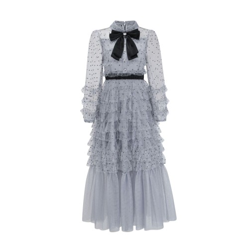 Embroidered Polka Dot Mesh Dress