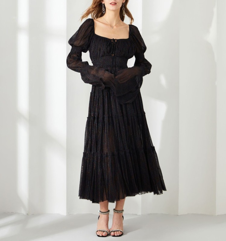 Solid Sequin One Line Neck Dress