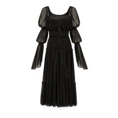 Solid Sequin One Line Neck Dress
