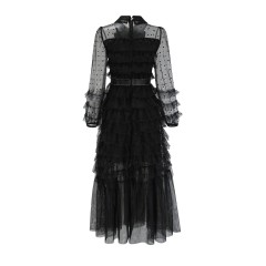 Embroidered Polka Dot Mesh Dress