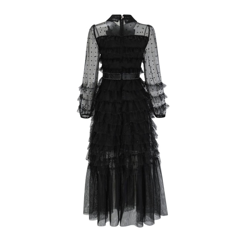 Embroidered Polka Dot Mesh Dress
