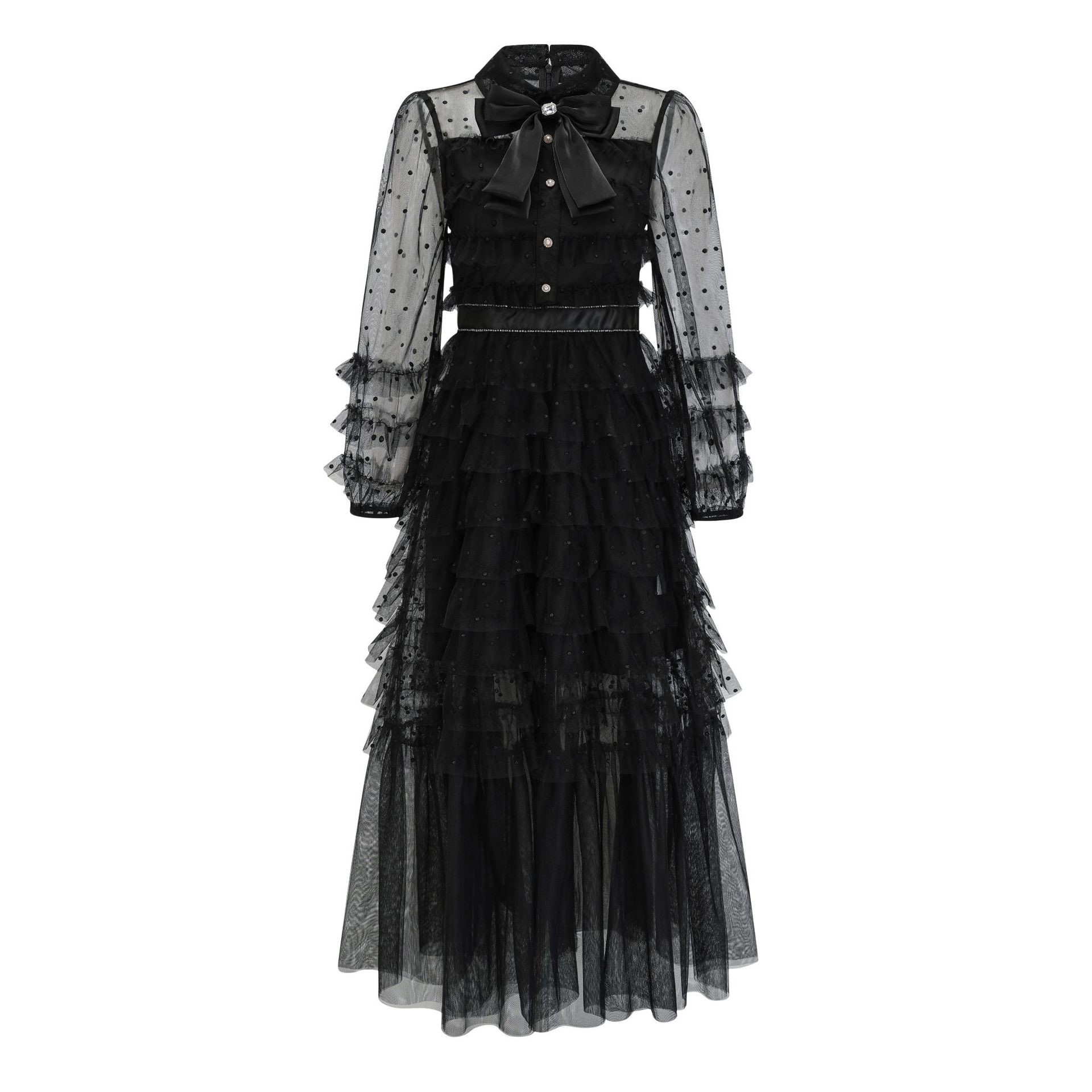 Embroidered Polka Dot Mesh Dress