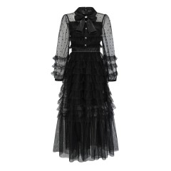 Embroidered Polka Dot Mesh Dress