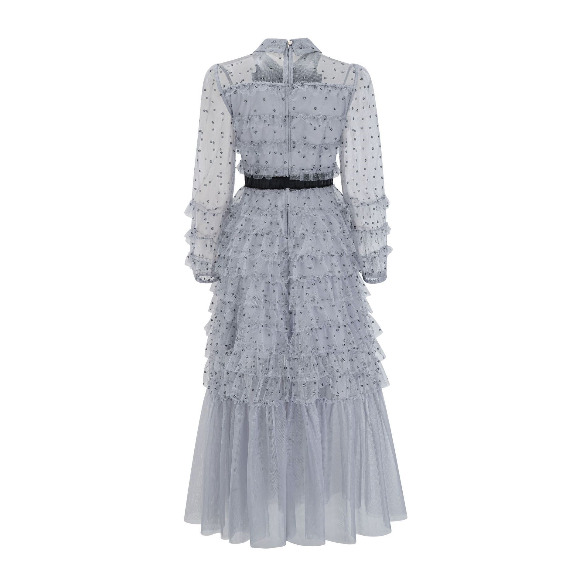 Embroidered Polka Dot Mesh Dress