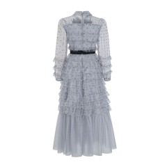 Embroidered Polka Dot Mesh Dress
