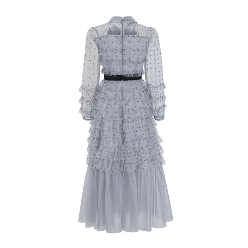 Embroidered Polka Dot Mesh Dress