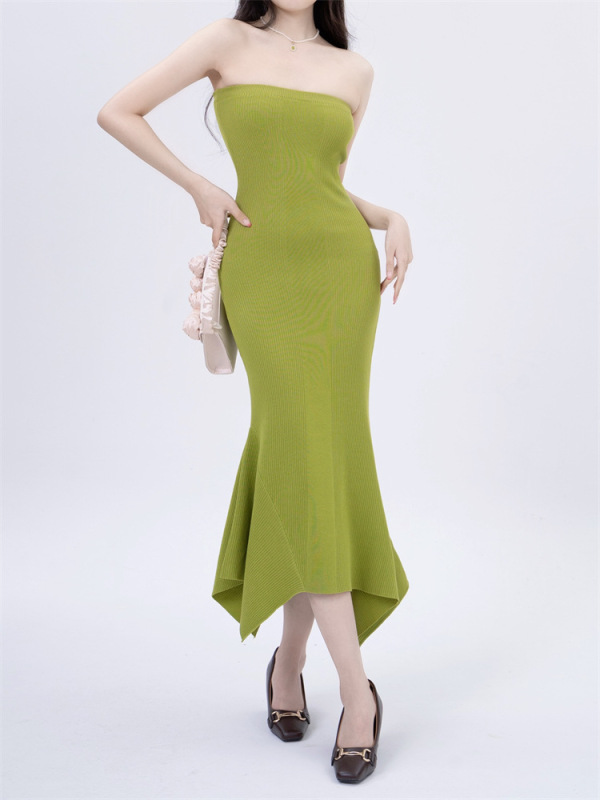 One Line Neck Irregular Knit Dress
