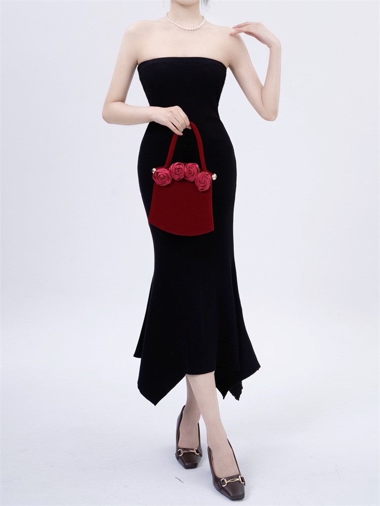 One Line Neck Irregular Knit Dress