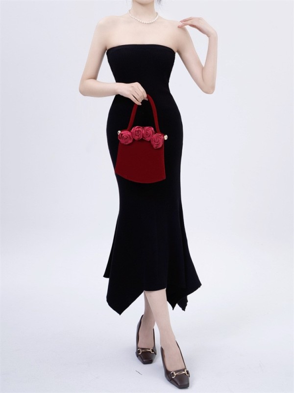 One Line Neck Irregular Knit Dress