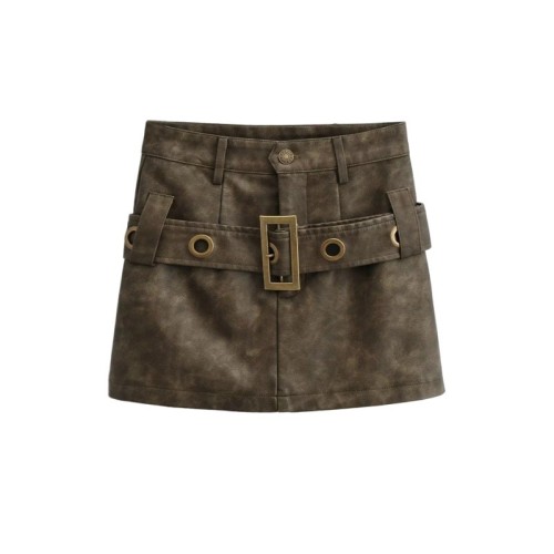 Vintage High Waist Belt Short Skirt