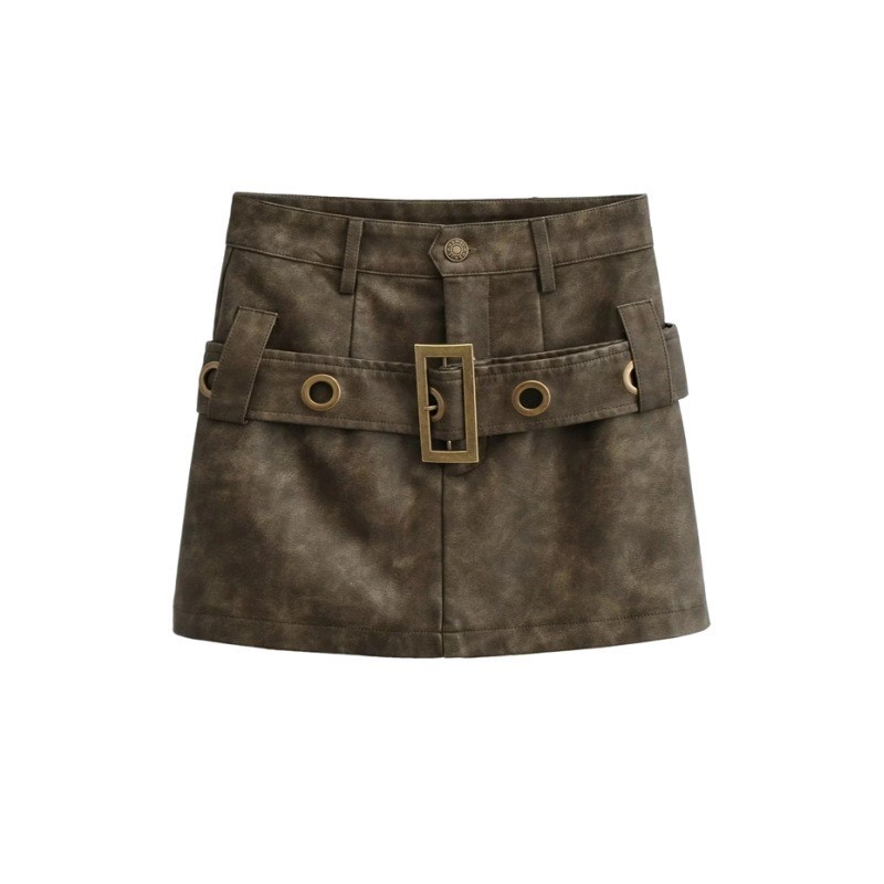 Vintage High Waist Belt Short Skirt