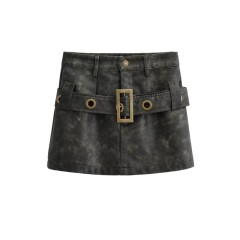 Vintage High Waist Belt Short Skirt