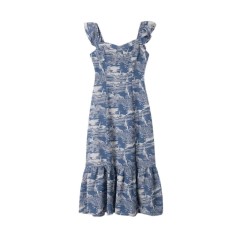 Vintage Printed Drawstring Dress