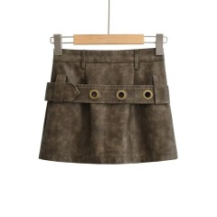 Vintage High Waist Belt Short Skirt