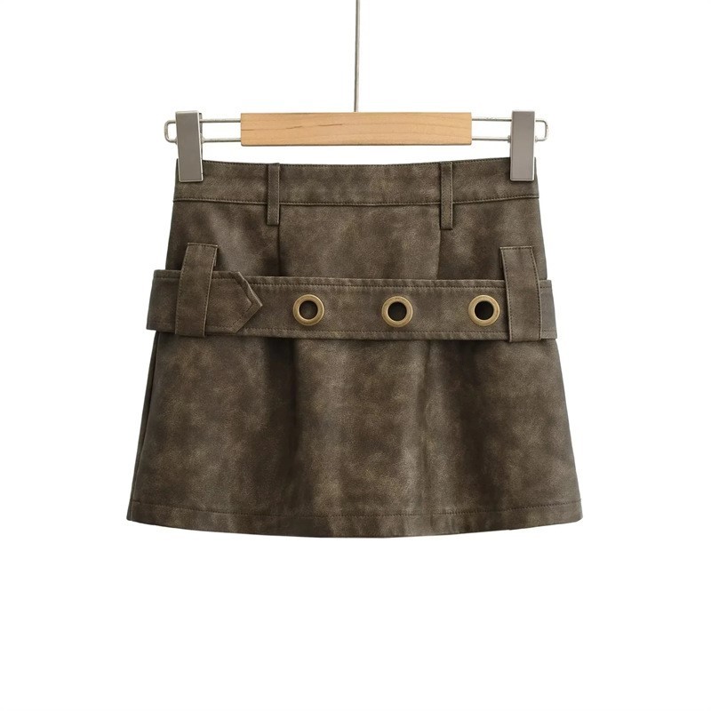 Vintage High Waist Belt Short Skirt