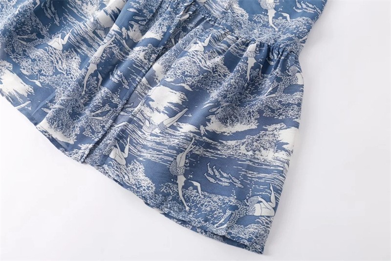 Vintage Printed Drawstring Dress