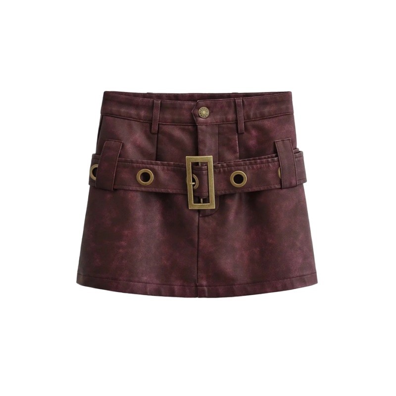 Vintage High Waist Belt Short Skirt