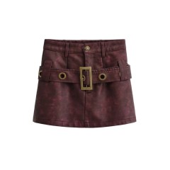 Vintage High Waist Belt Short Skirt