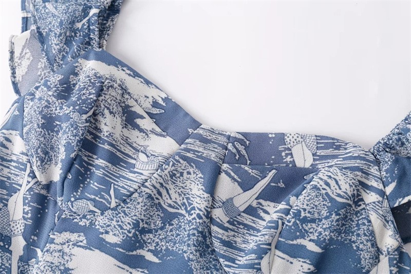 Vintage Printed Drawstring Dress