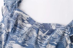 Vintage Printed Drawstring Dress