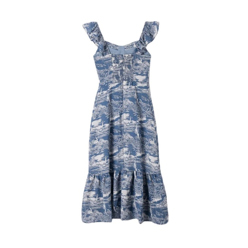 Vintage Printed Drawstring Dress