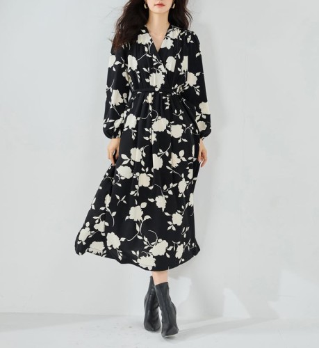 Contrast Printed Long Sleeved Dress
