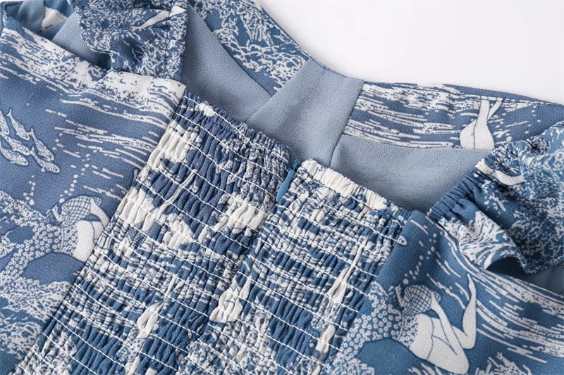Vintage Printed Drawstring Dress