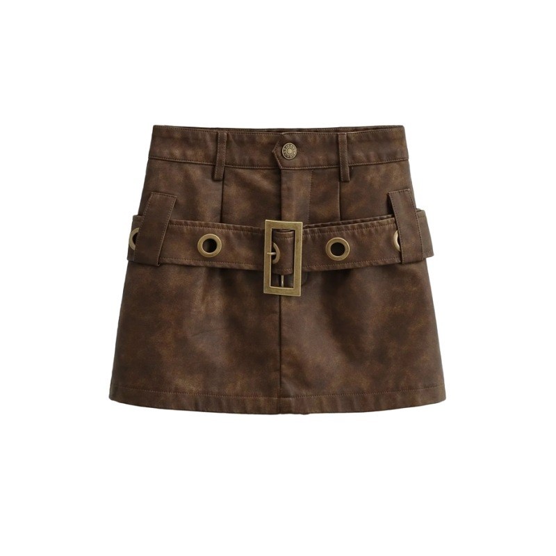 Vintage High Waist Belt Short Skirt