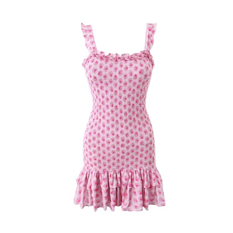 Fragmented Floral Suspender Dress