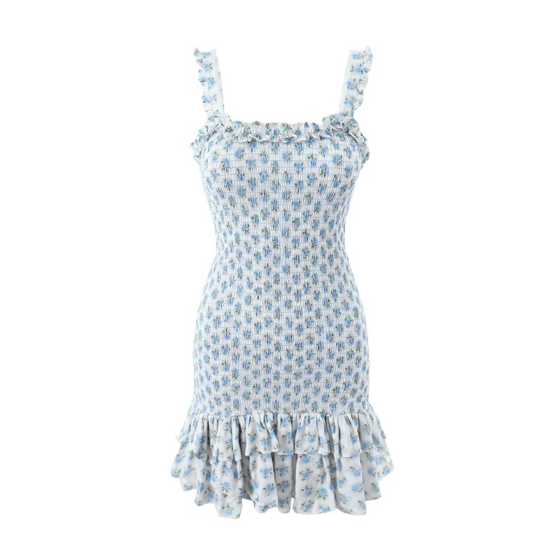 Fragmented Floral Suspender Dress