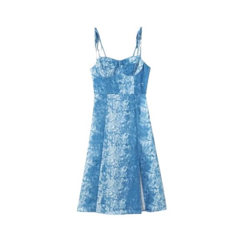 Printed V-neck Strap Dress