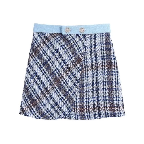Contrast Plaid Skirt