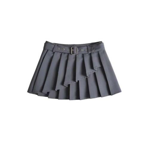 Belt Pleated Short Skirt