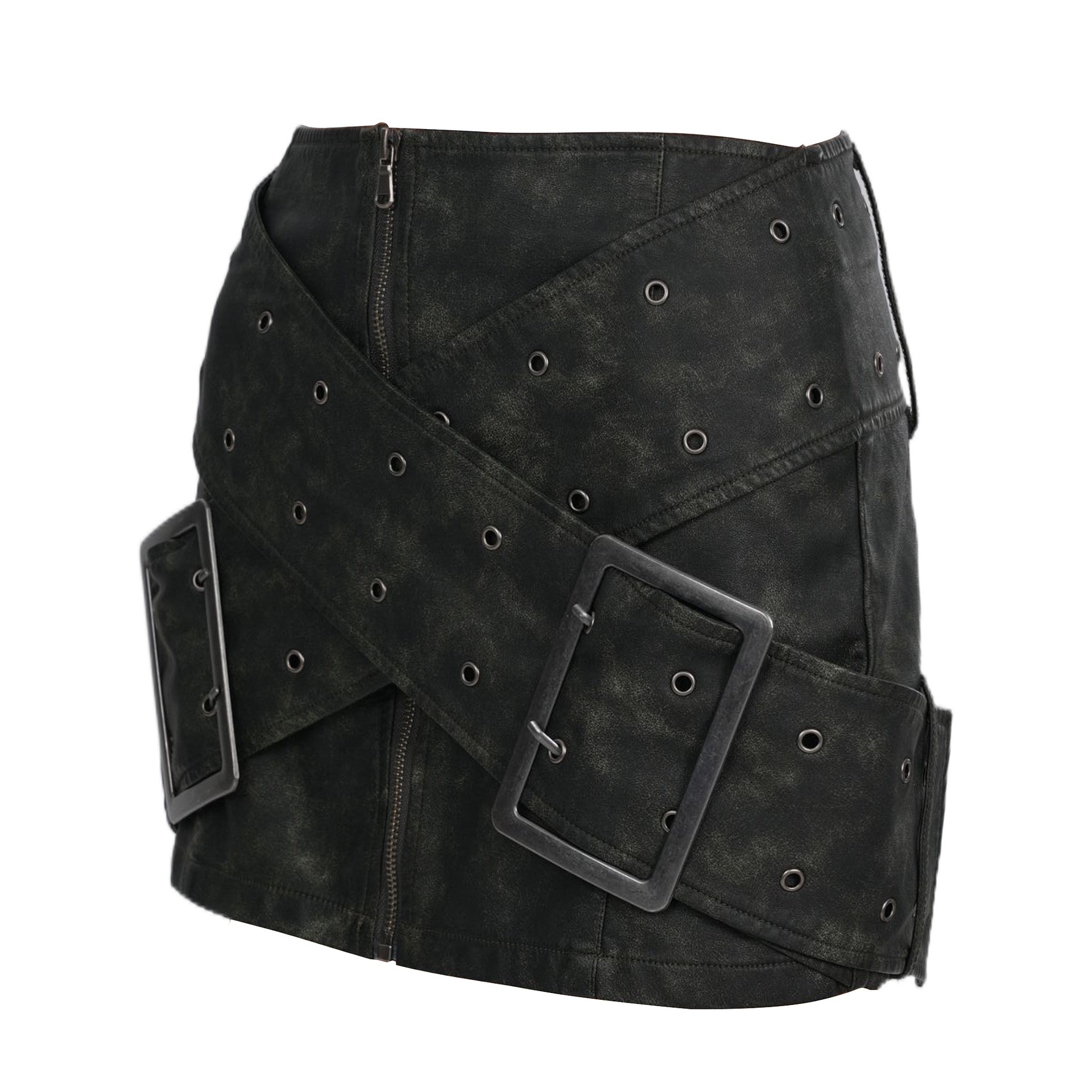Metal Buckle PU Leather Short Skirt