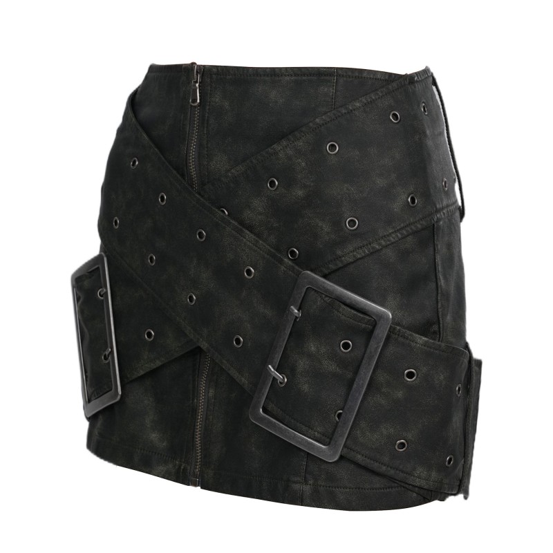 Metal Buckle PU Leather Short Skirt