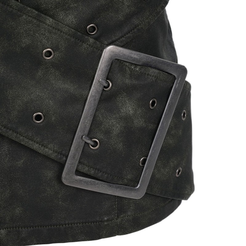 Metal Buckle PU Leather Short Skirt