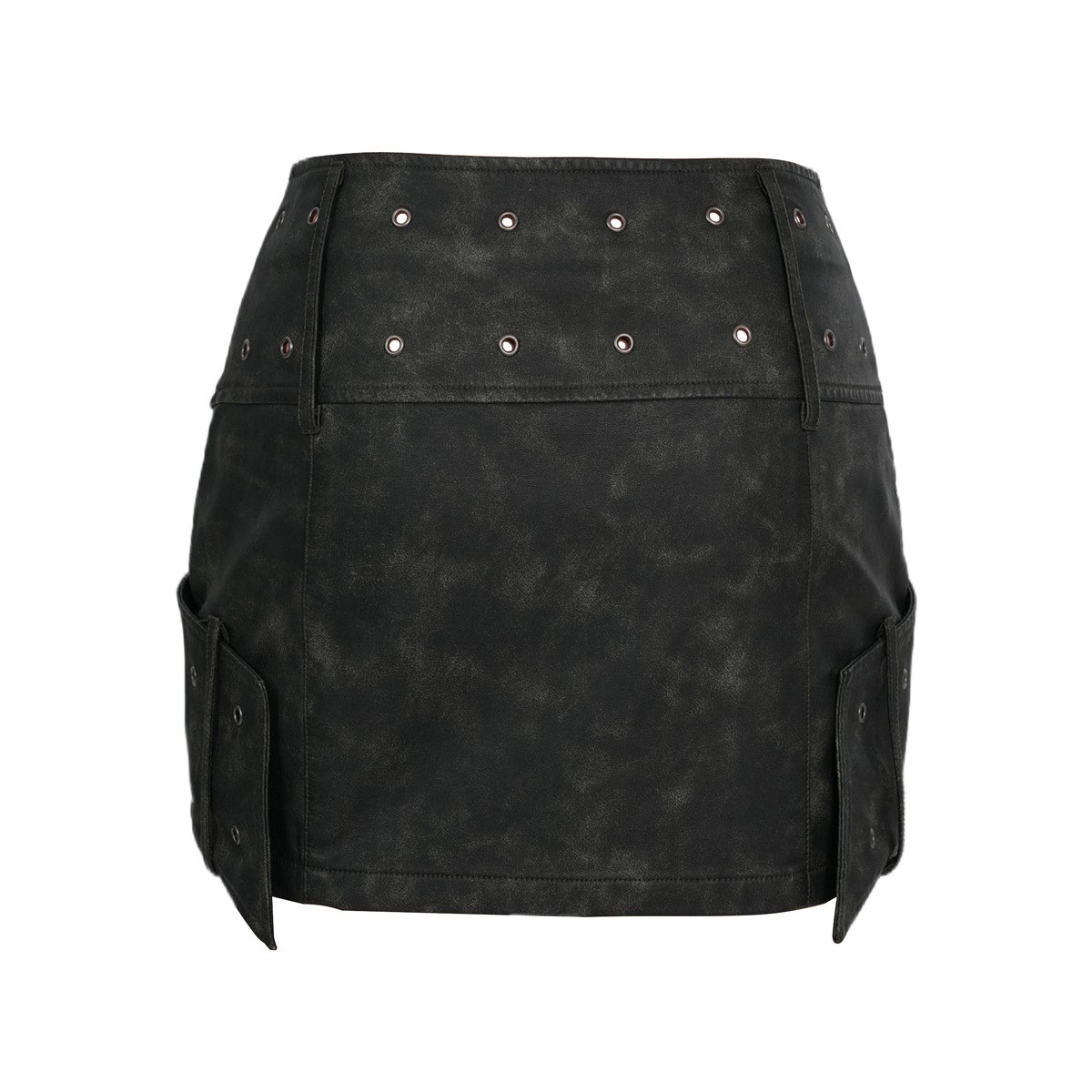 Metal Buckle PU Leather Short Skirt