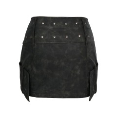 Metal Buckle PU Leather Short Skirt