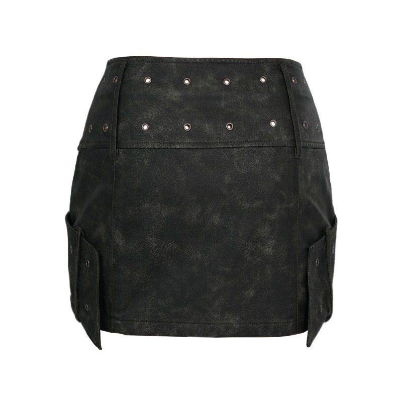 Metal Buckle PU Leather Short Skirt