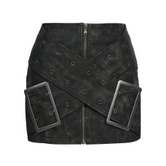 Metal Buckle PU Leather Short Skirt