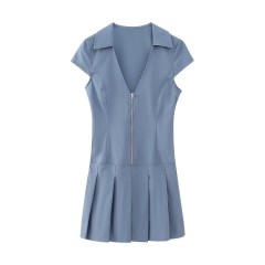 Wide Pleated Shirt Style Dress