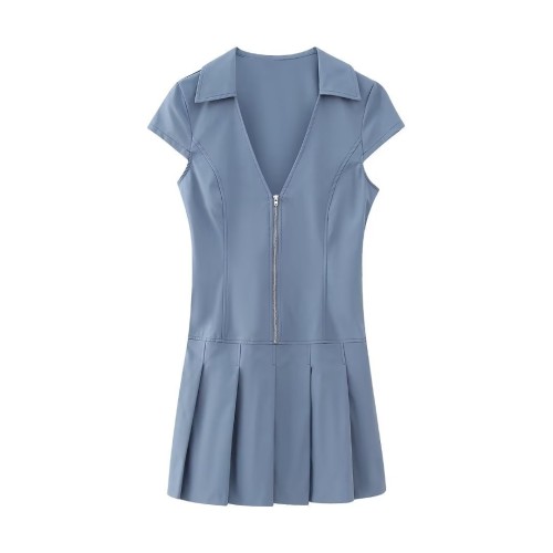Wide Pleated Shirt Style Dress