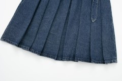 Wide Pleated Denim Skirt