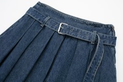 Wide Pleated Denim Skirt