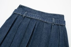 Wide Pleated Denim Skirt