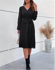 High sense solid color pleated dress