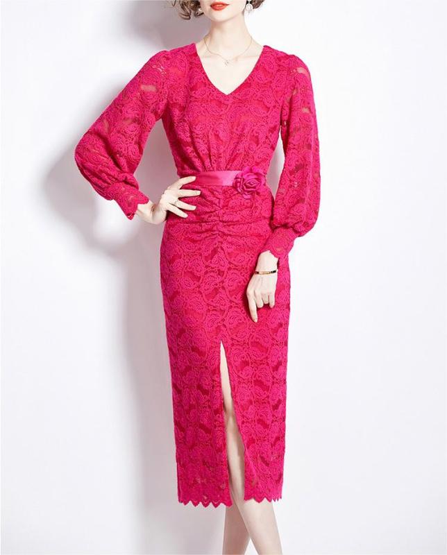 Stylish V-neck lace dress